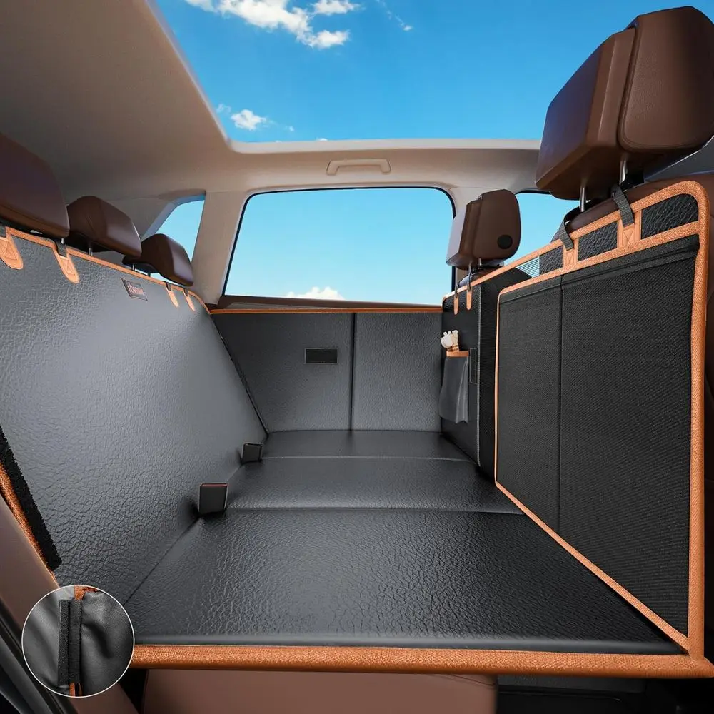 Leatherette Car Seat Protector with Extended Back Seat, Holds 400lbs, Waterproof and Anti-Scratch for Large Dogs in Cars, SUVs,