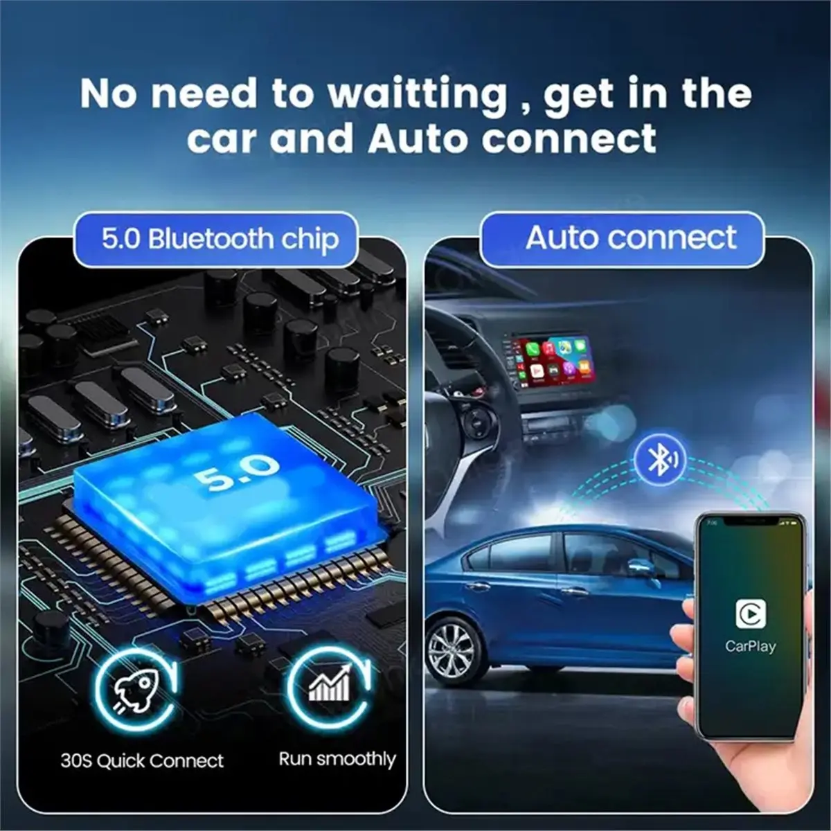 Homegood Wireless 2-in-1 Adapter Wireless Android Auto CarPlay 1 to 2 Smart Car Box Plug Play OTA Upgrade for CarPlay Cars