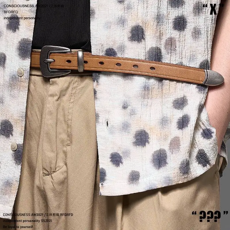 WVGA Spring Autumn New Unisex Tide Darkwear Alloy Buckle Trendy Yamamoto Style Niche Chic Casual Genuine Leather Belt Ins W14079