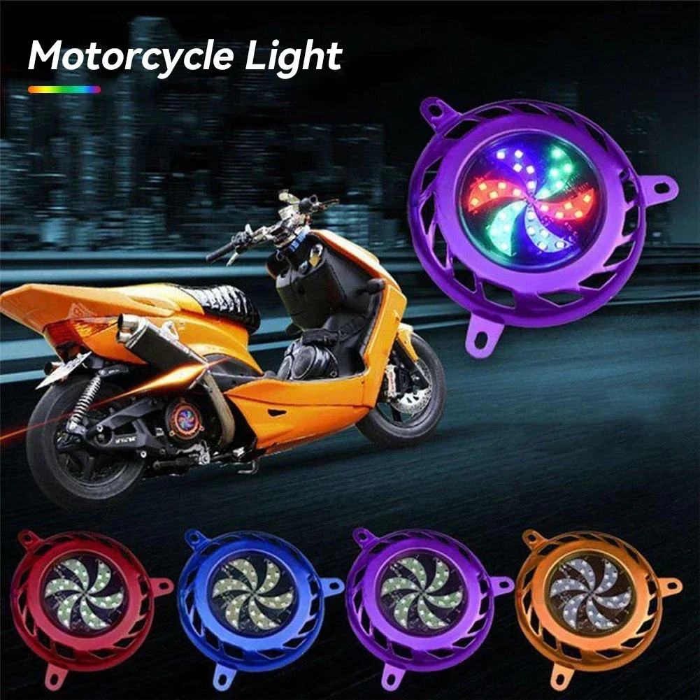 Cubierta de hoja de aire para motocicleta, protector térmico para radiador con luz LED colorida, protector de rejilla de ventilador giratorio para accesorios de bicicleta