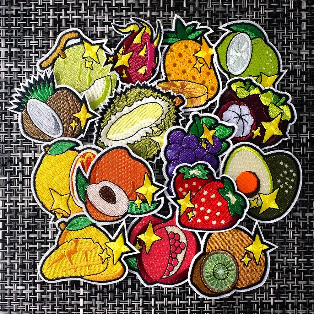 

15Pcs/Lot Fruits Grapes Durian Peach Iron on Patches Cloth Embroidered Applique Sewing Clothes Apparel Accessories Mend Patch