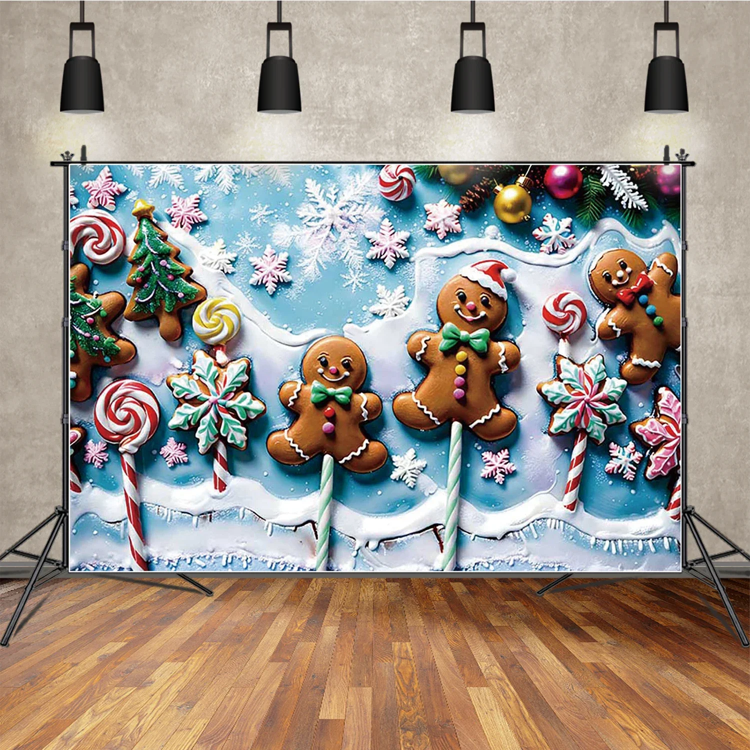 MOON.QG New Year Christmas Day Party Backdrops for Photography Gingerbread House Lollipop Candy Background Photozone Photo Wall