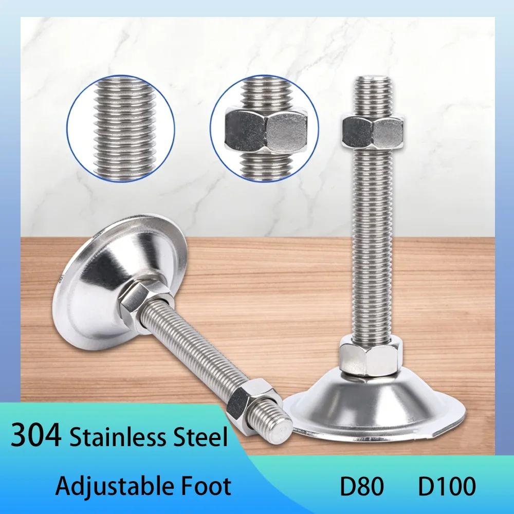 1Pcs Dia 80/100mm 304 Stainless Steel Heavy-Duty Horn Mouth Fixed Adjustable Foot Cup Solid Support Joint Hoof Foot M10 M12-M20