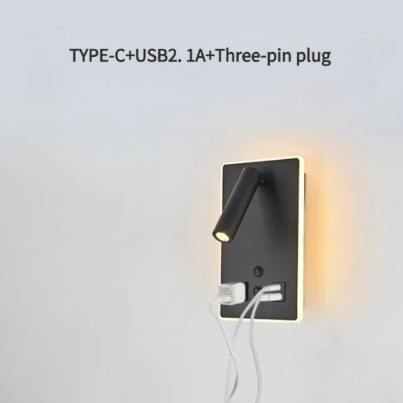Modern LED Wall Lamp Bedside Reading Light with Switch 2 USB Charging Ports Socket Home Decor Lighting for Living Room Bedroom