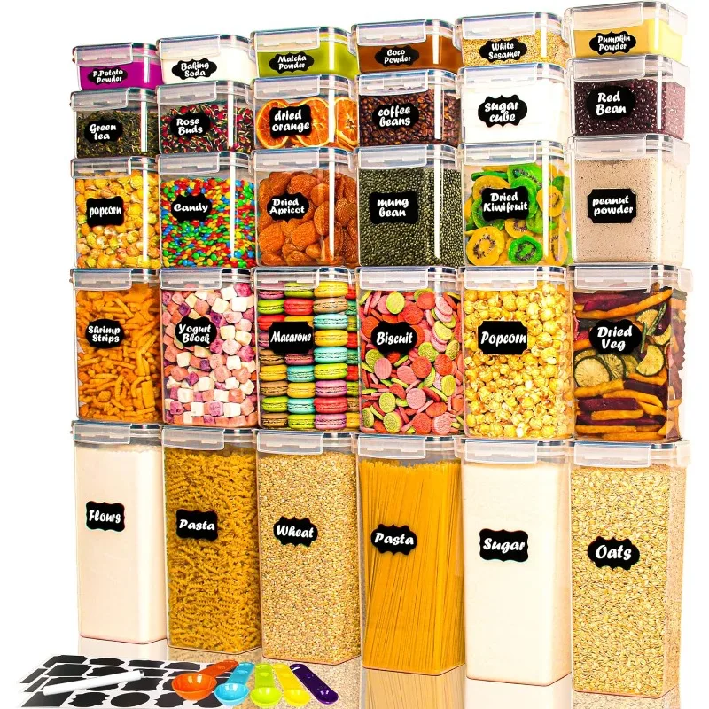 

30 Pack Food Storage Containers with Lids Airtight, Kitchen Pantry Organizers and Storage for Cereal Flour Sugar Pasta Snacks