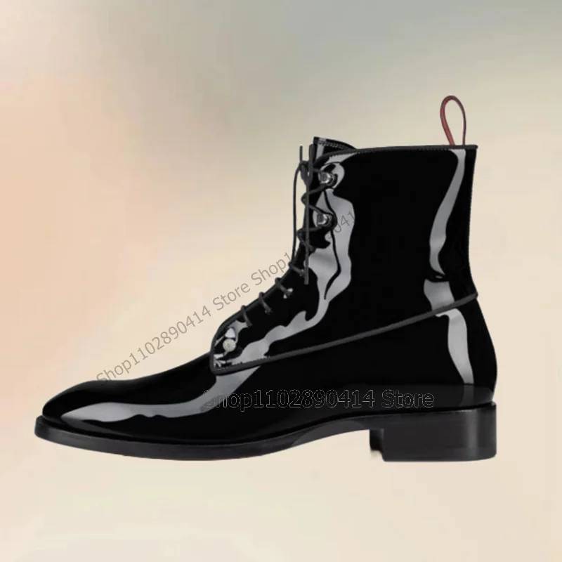 Black Patent Leather Crystal Ball Decor Cross Tied Boots Fashion Lace Up Men Boots Luxury Handmade Party Office Men Dress Shoes