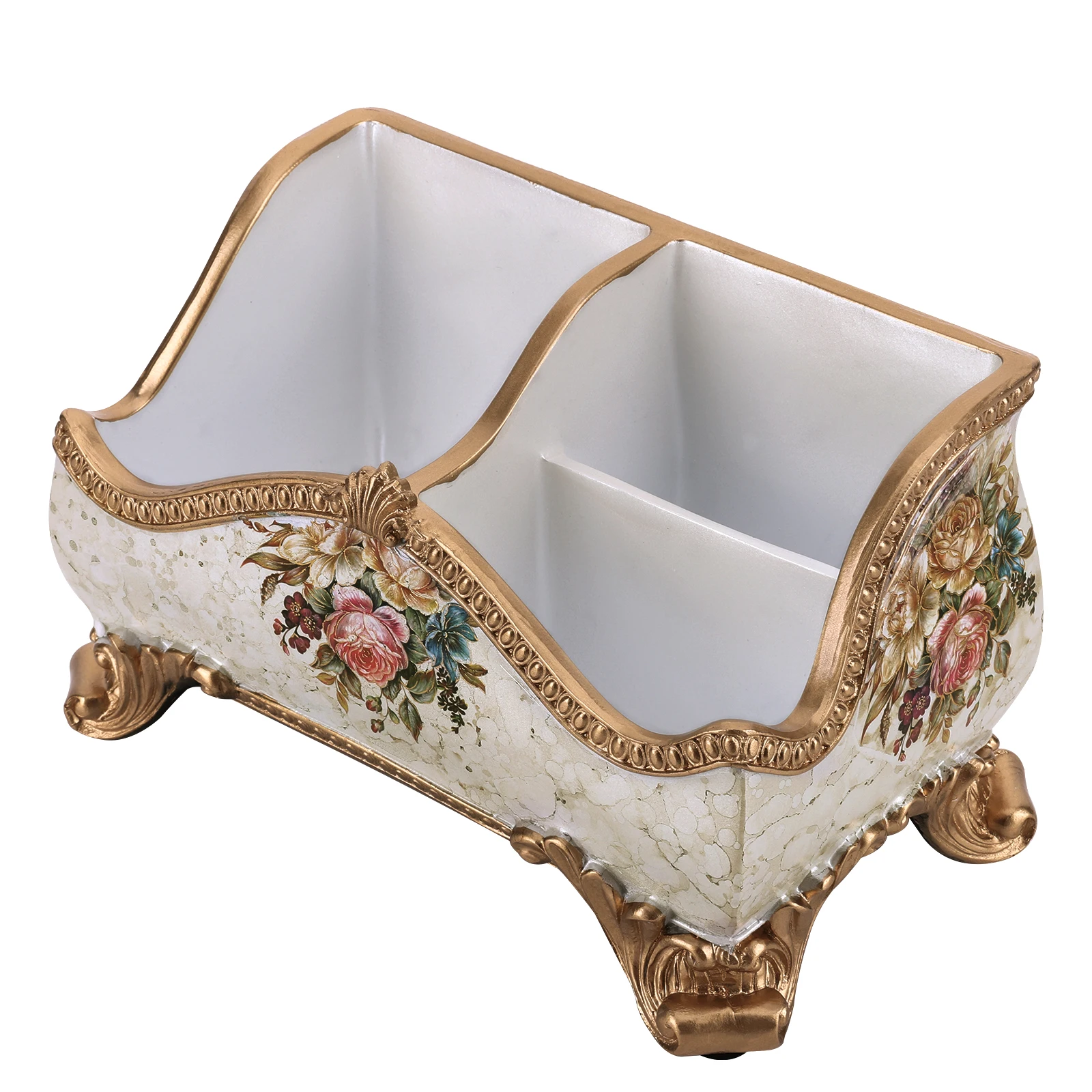 

Vintage Floral Resin Tray Remote Control Holder & Desk Organizer Three Compartment Vanity Holder Desk Organizer Desk Tray