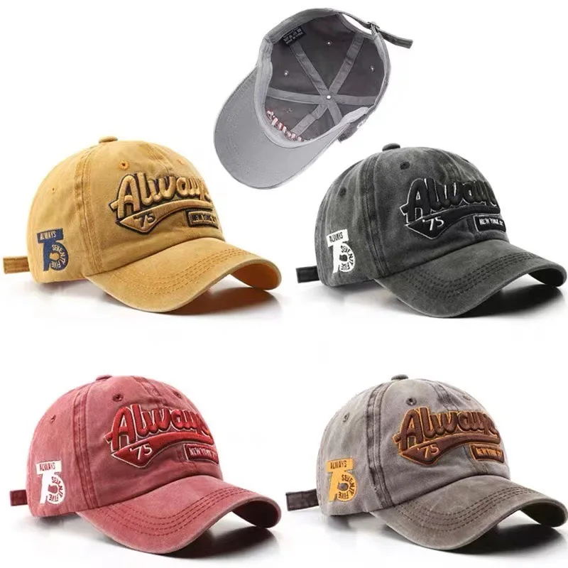 

New style washed old letter embroidered peaked cap trendy brand men's outdoor sun protection baseball cap