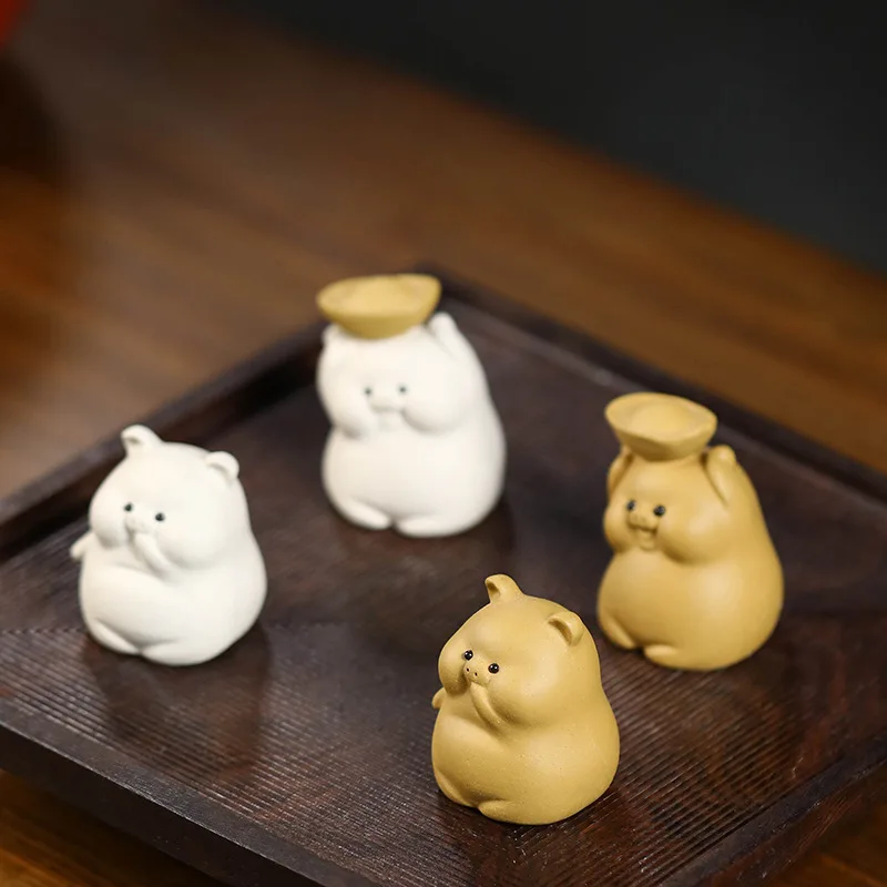 Tea Pet Pig Small Ornaments Handmade Twelve Zodiac Pig Tea Play Cartoon Cute Cute Ingot Pig Tea Pet Yixing
