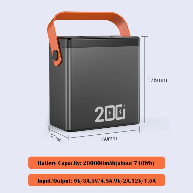 Bateria Externa Portátil, Power Bank Station, Portas USB Tipo C, PD 22.5W, Carregamento Rápido, Powerbank para iPhone, Xiaomi, 200000mAh