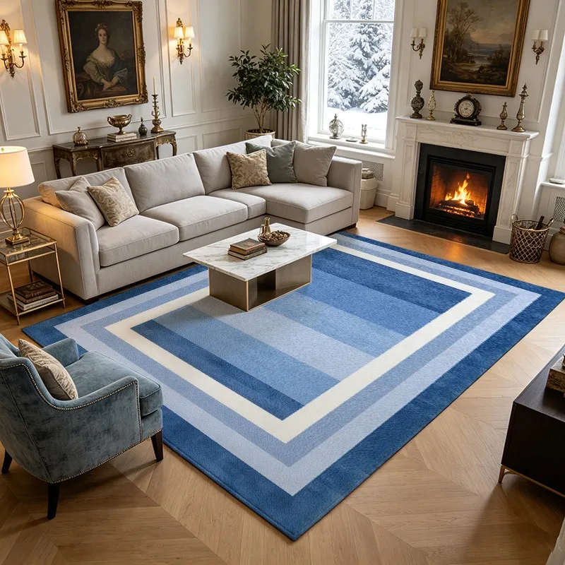 1 Piece of Blue Striped Multi-Bordered Woven Area Rug, Soft and Comfortable, All Seasons Suitable, lightweight and Easy to Care for, Living Room, Bedroom, Dining Room Decor, Home Use, Winter, Autumn