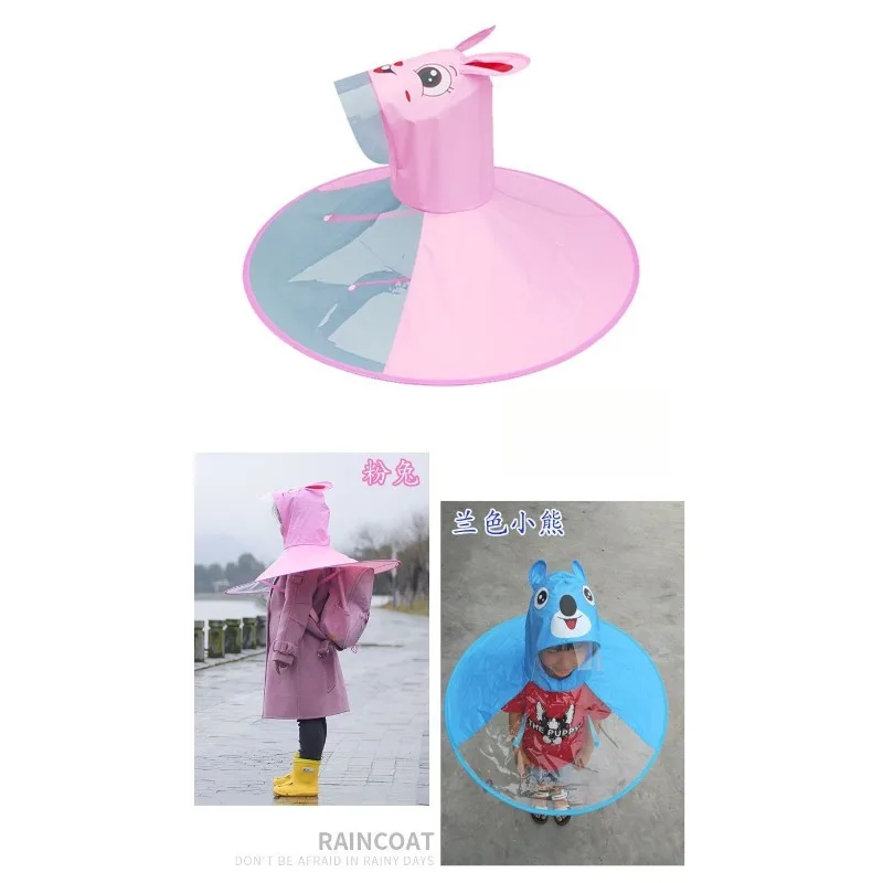 raincoat, head-mounted umbrella hat, cartoon waterproof lid rain hat outdoor view 6