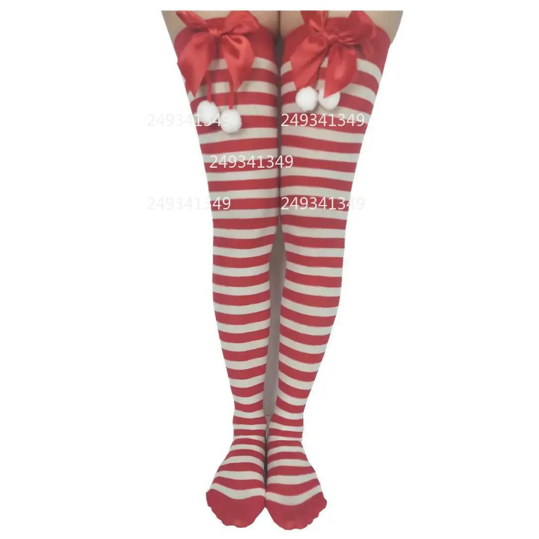 Medias navideñas para Cosplay, accesorios de disfraz con lazo para mujer, medias hasta el muslo para actuación de fiesta de Navidad, regalos para festivales