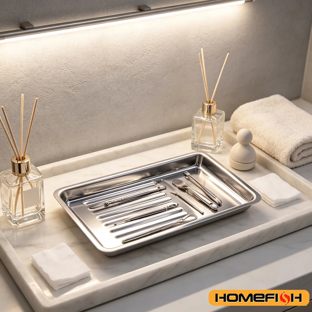 1pcs silver rectangular stainless steel tray, nail tool storage tray, thickened 304 stainless steel beauty lab alcohol holder