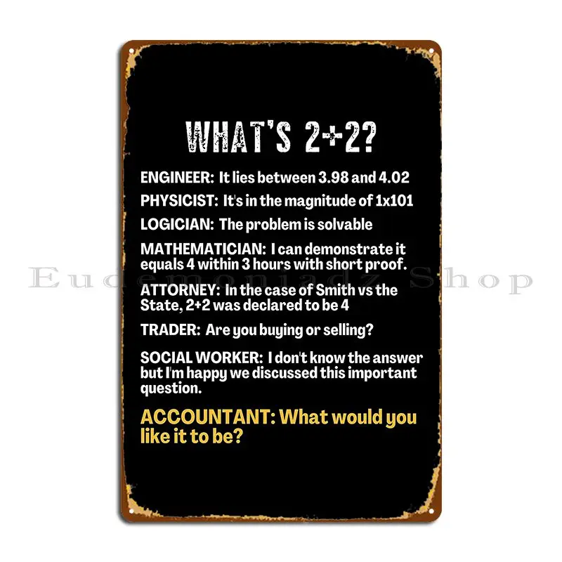 What S 2 2 Funny Accountant Pun Metal Plaque Poster Pub Create Club Designing Designing Tin Sign Poster