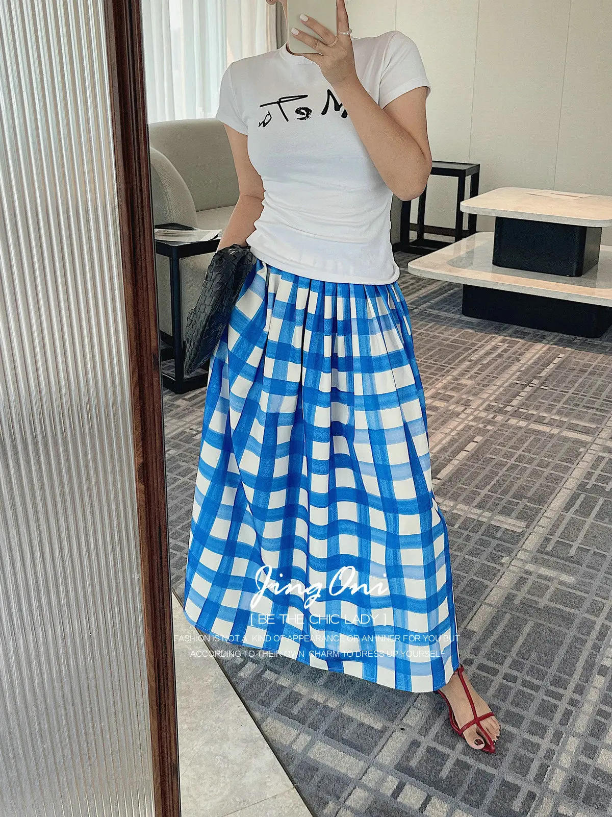 Plaid Blue Skirt Long Woman Clothing 2025 Y2k Fashion Korean Style Summer Vintage New Lolita Tulle Elegant Gothic Beach A Line