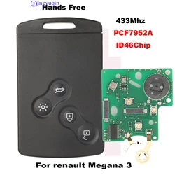 jingyuqin Hands Free Remote Key Smart Card Car Key Fob FSK 433MHZ PCF7952 Chip For Renault Megane Scenic Laguna Koleos Clio