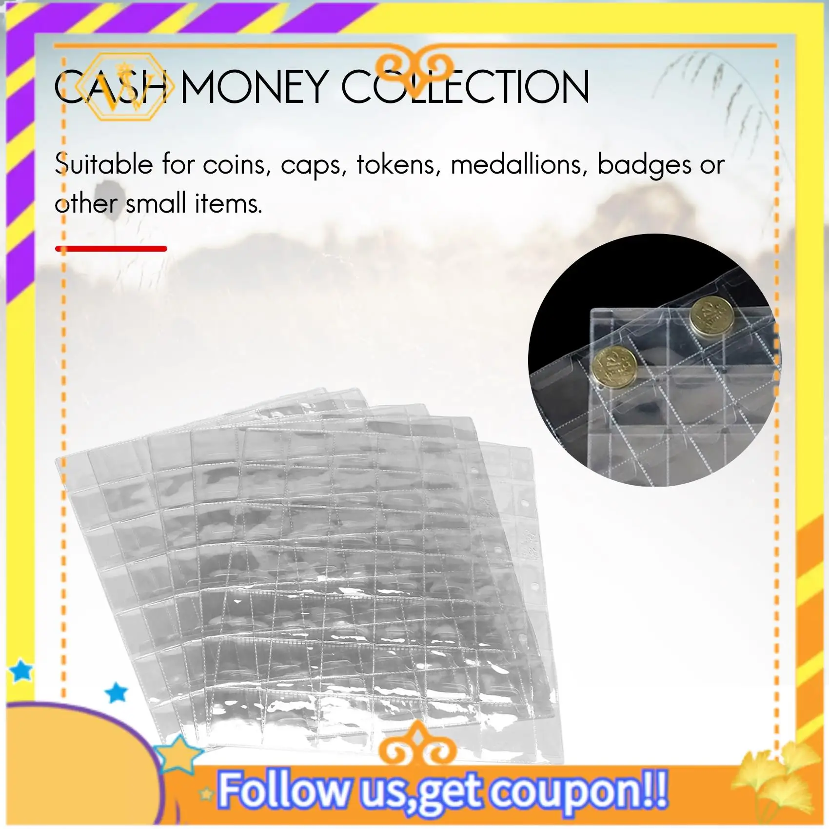 A01K-10 PCS 42 Pockets Clear Coin Holders Folder Sheets Storage Cash Money Collection Album Creative PVC Albums Collecting