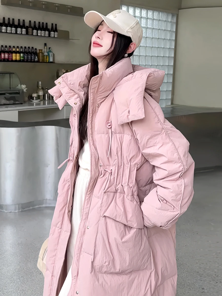 Señoras Thiened largo blanco Du down Jaet invierno 2024 nuevo Sle Commute Faion Abrigo con capucha prendas de vestir exteriores cálidas tendencia femenina