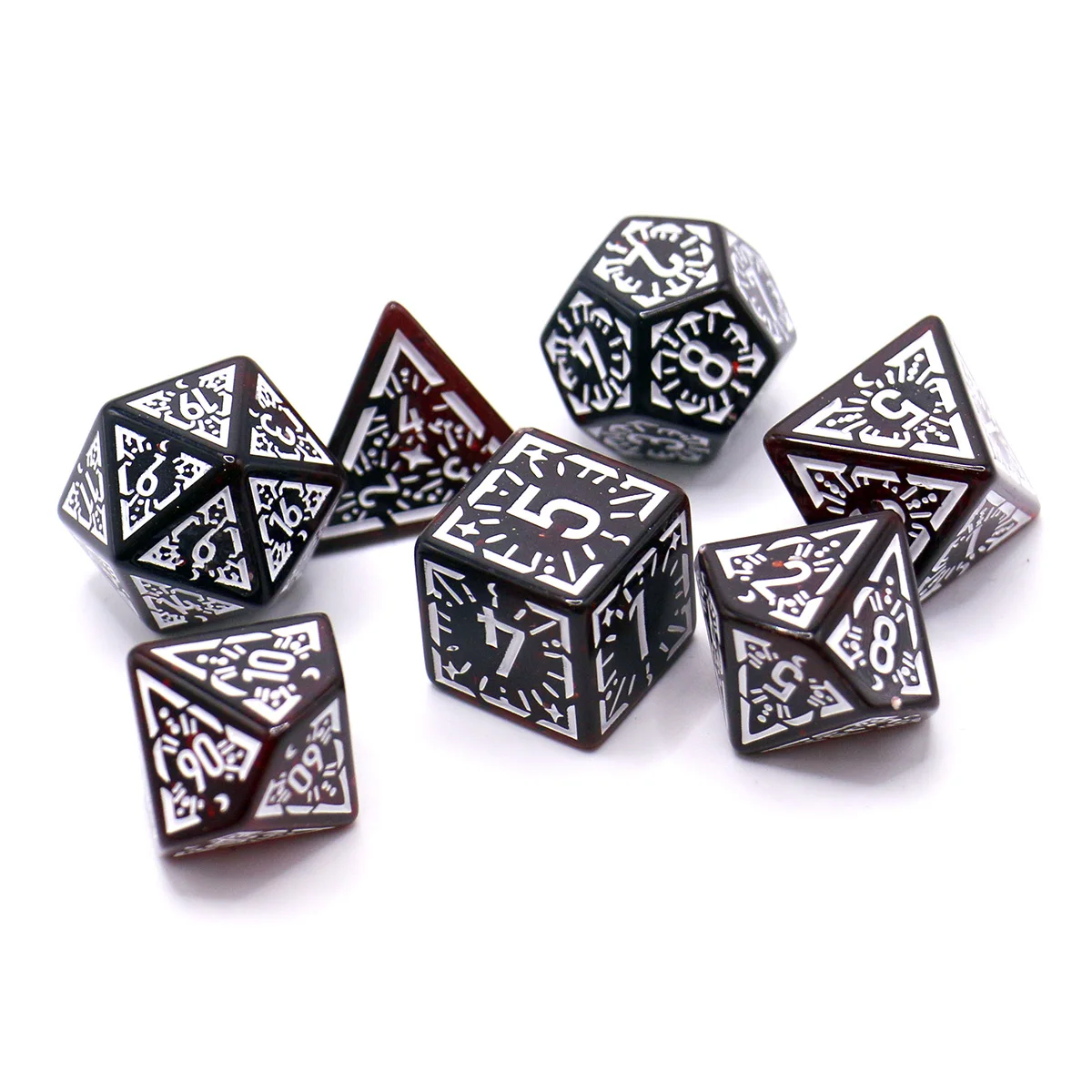 7Pcs Set Translucent Classical Rune Relief Board Game Dice Set TRPG Dice, Polyhedral Table Game Dice for RPG Dice Games