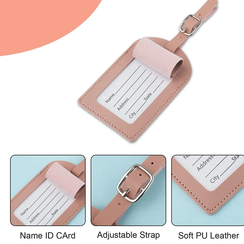 PU Couro Tag Bagagem com alça ajustável, Travel Bag Identifier, Privacidade Proteção Capa, Mala Tags, 4 PCs