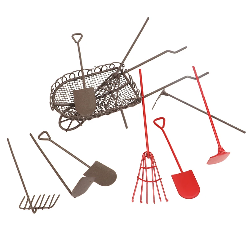 

1/12 Dollhouse Simulation Garden Tools Kit Dollhouse Shovel Rake Hoe Cart Farm Tool Ornaments Dolls House Accessories
