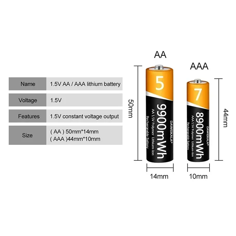 100% Original 1.5V  AA AAA Battery Rechargeable Lithium-ion Battery 9900mWh 1.5V AA AAA Battery USB charger Long service life