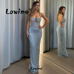 2024 Robes De Soirée Arabic Party Dress Blue Beaded Prom Dresses Mermaid Floor Length Customize Evening Gowns Abendkleider