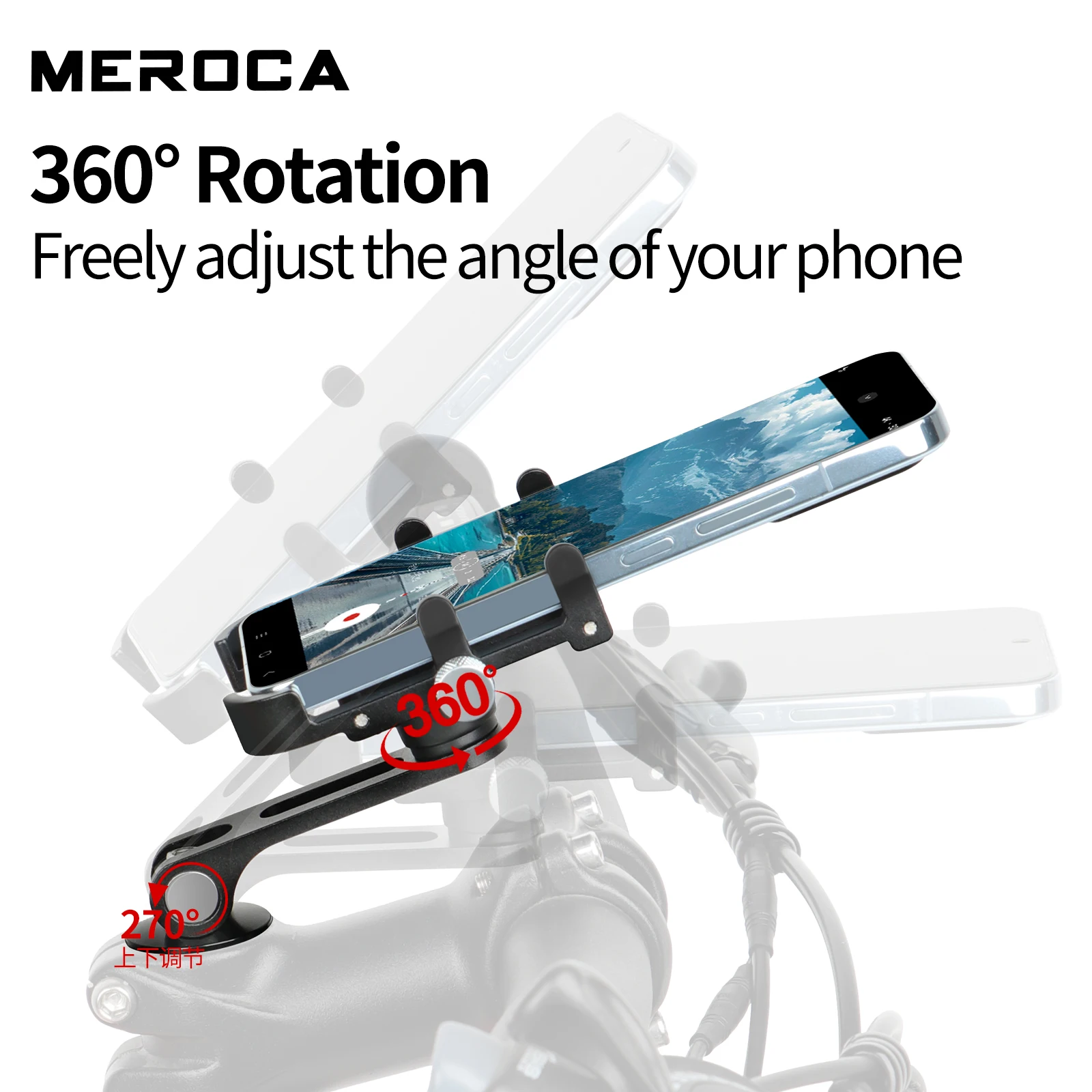 MEROCA Aluminum Alloy Bicycle Cell Phone Holder Anti-sli For 3.5-6.5 Inch Cell Phone Mountain Bike Stem Mount Cell Phone Holder