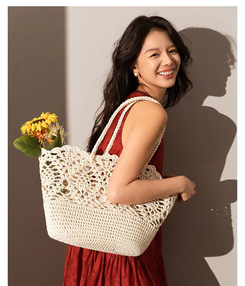 

Fashion Retro Hollow Out Weave Shoulder Bag Women Female Daily Bag Handbags Beach Vacation Designer Purse High Quality Vintage