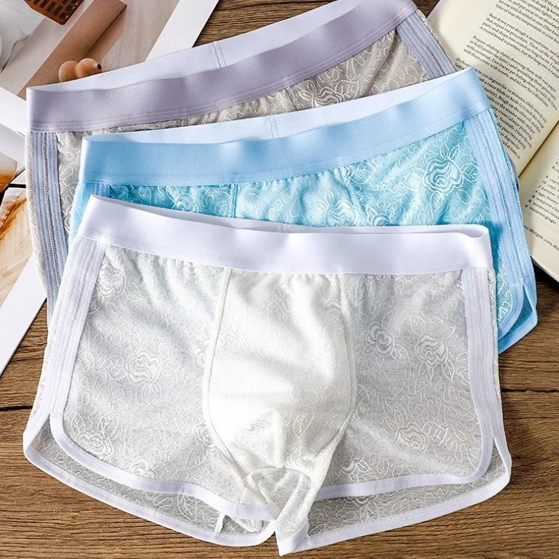 Men's Printed Mesh Underwear, Breathable, Moisture-absorbent, Suitable for All Seasons, Home Wear, Casual, Male's Boxer Shorts