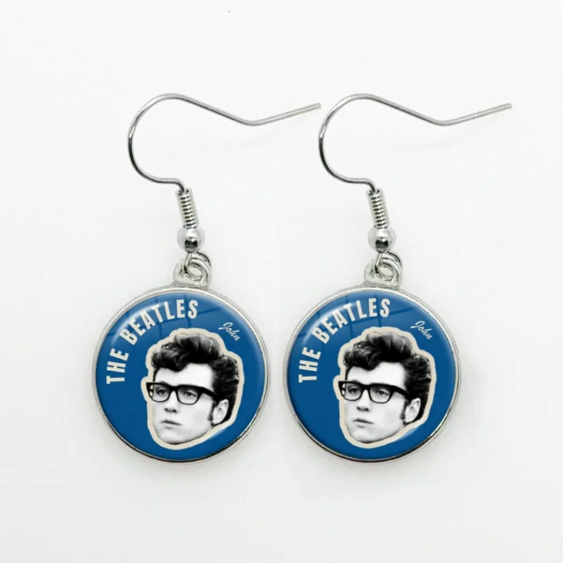 Glass Rock Band The Beatles Damen-Ohrringe, modische Tropfenohrringe, Cartoon-Glas-Cabochon-Ohrringe für Damen, Schmuck