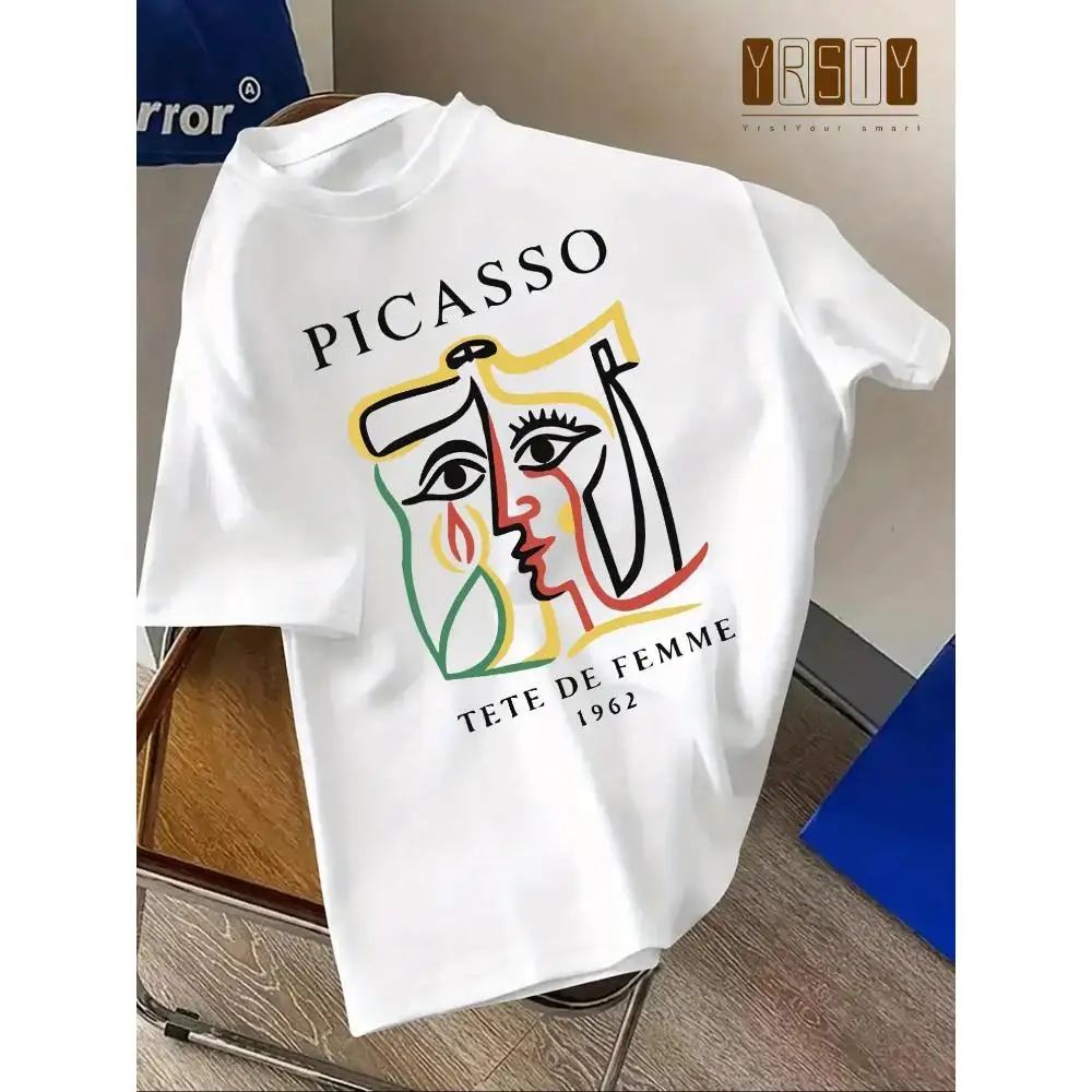 Men Women Picasso Art Print Tshirt Lightweight Breathable Oversized Fit Short Sleeve Crew Neck Cubism Style Design Casual Daily