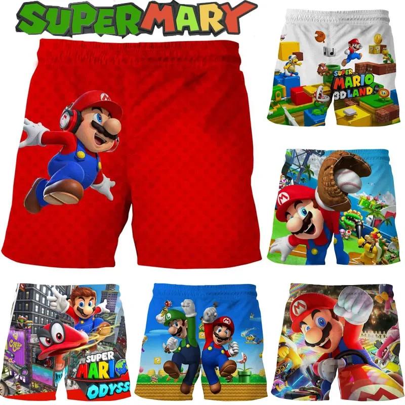 Super Mario Bros spodenki chłopięce niezbędne szorty na lato dziecięce sportowe krótkie spodnie Cartoon Sportswear Jogger oddychające spodnie plażowe