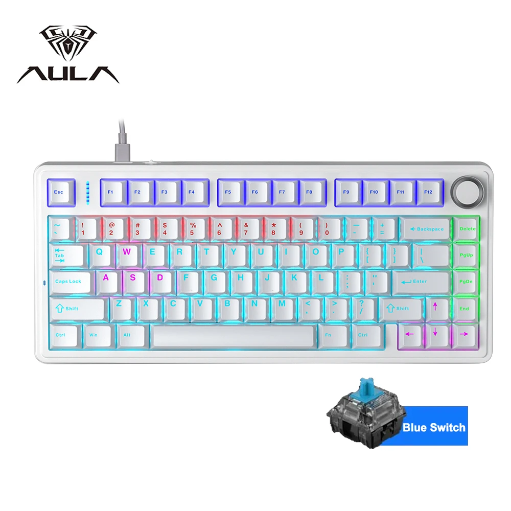 Aula F75 Wired Gaming Keyboard 75% RGB Backlight ABS Keycap Gasket Structure Hot Swappable Office Mechanical Keyboards With Knob image 3