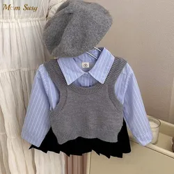 Fashion Baby Girl Clothes Set Shirt Vest Pleated Skirt Infant Toddler Child Clothes Suit Spring Autumn Winter Baby Clothes 1-10Y