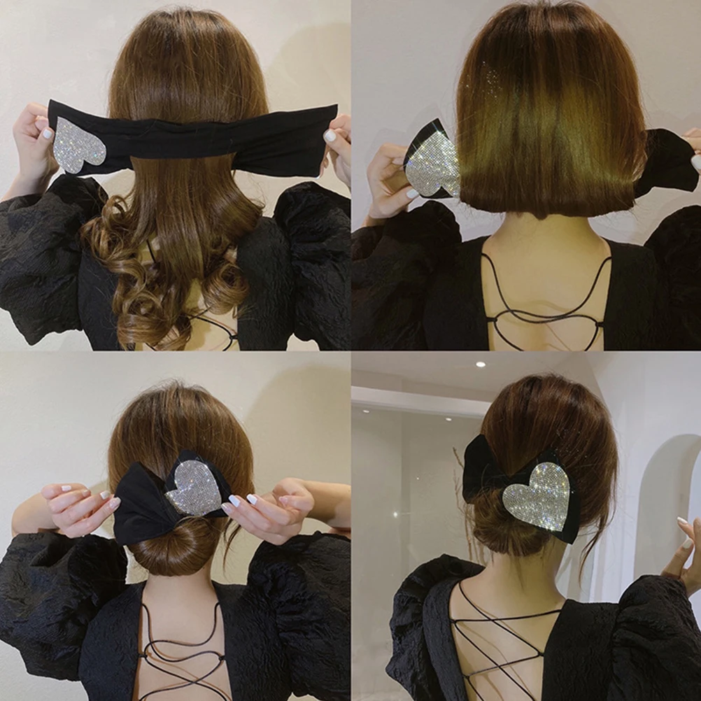 

Fashion Rhinestones Heart Hair Bun Maker Lightweight Hair Styling Accessory for Women Girls Ladies