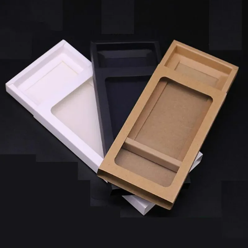 10pcs Black white Kraft paper drawer box with pvc Window phone case packaging gift packing paper window box