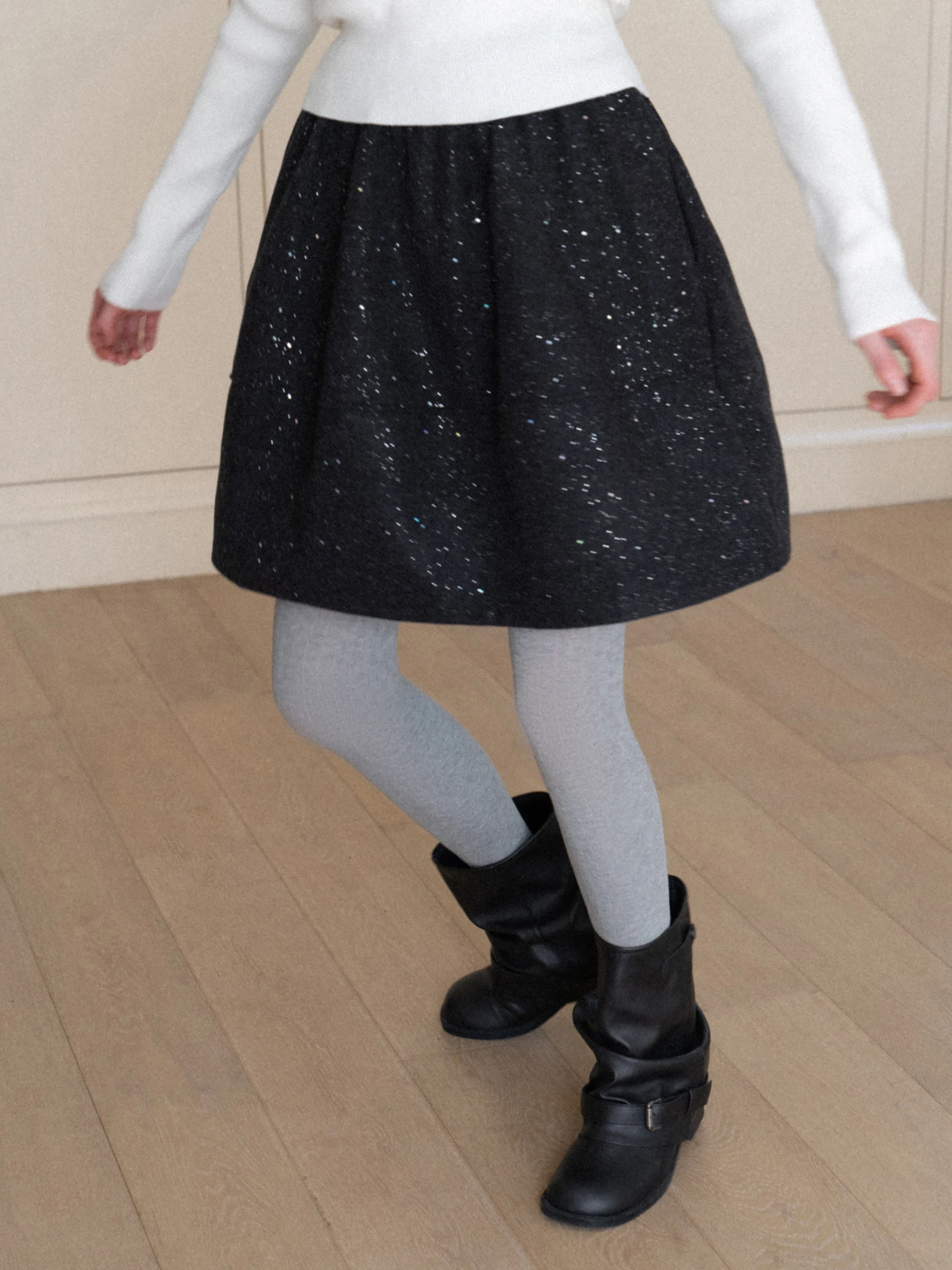 Eggka High Waist Puffy Skirt Women's Slimming A-Line Short Skirt Sparkling Polyester Fiber Casual Style Chinese Brand