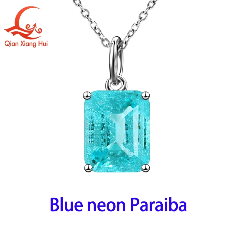 8*10mm Emerald Rectangle Shape Lab Grown YAG Neon Paraiba Blue and Green S925 Silver Pendant Jewelry Gift Necklace Datting