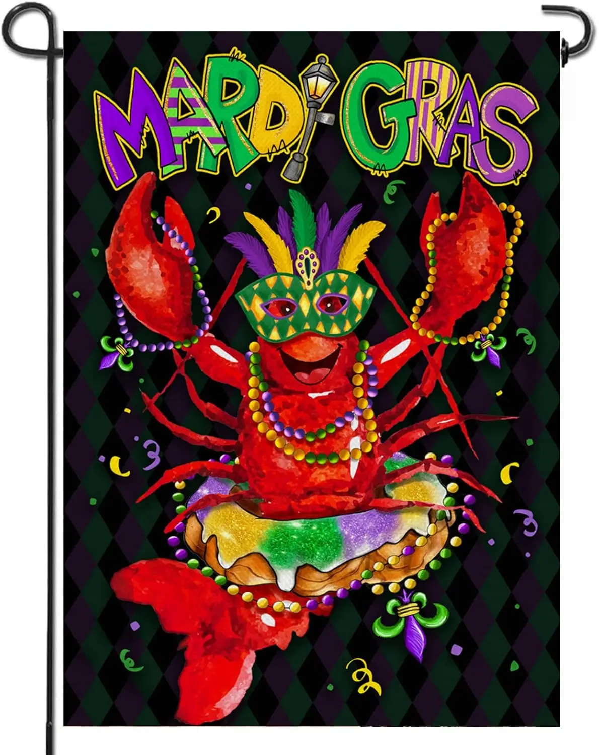 Artofy Mardi Gras Crawfish Home Decorative Garden Flag, New Orleans Carnival Yard Lawn Outside Decor, Purple Green Yellow Celebr