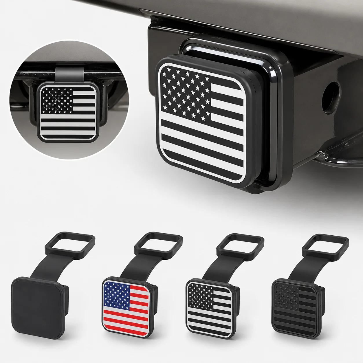 Trailer Hitch Receiver Cover Plug Waterproof Tube Cap Protector Dustproof 2 Inch Receiver Rubber Auto Square Plug Tow Hook Cover