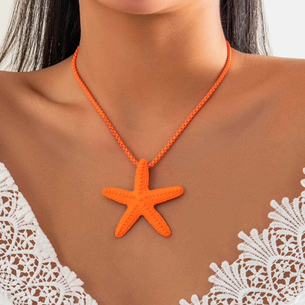 Punk Boho Colorful Iron Chain Big Starfish Star Pendant Choker Necklace Women Creative Box Link Y2K Vacation Jewelry Accessories