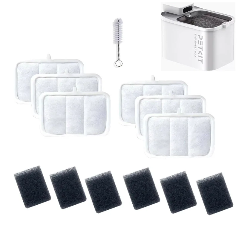 Pack de 6 filtres et 6 éponges, accessoires de remplacement pour fontaine à eau pour chat, pour distributeur d'eau automatique sans fil PETKIT EVERSWEET MAX 3L