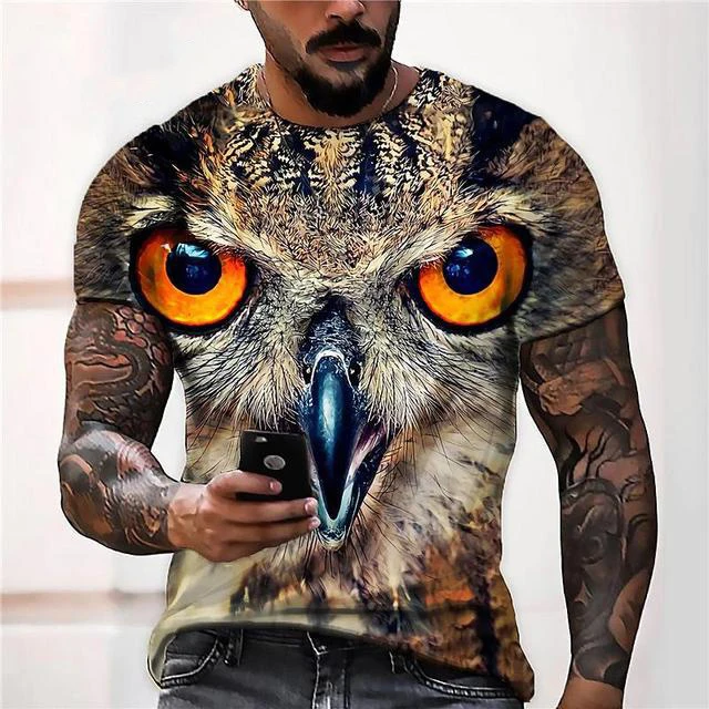 Owl 3d T-shirt Animal Print Men's T-shirt Harajuku Street Clothing Casual Short Sleeved Crewneck Summer Shirt Top