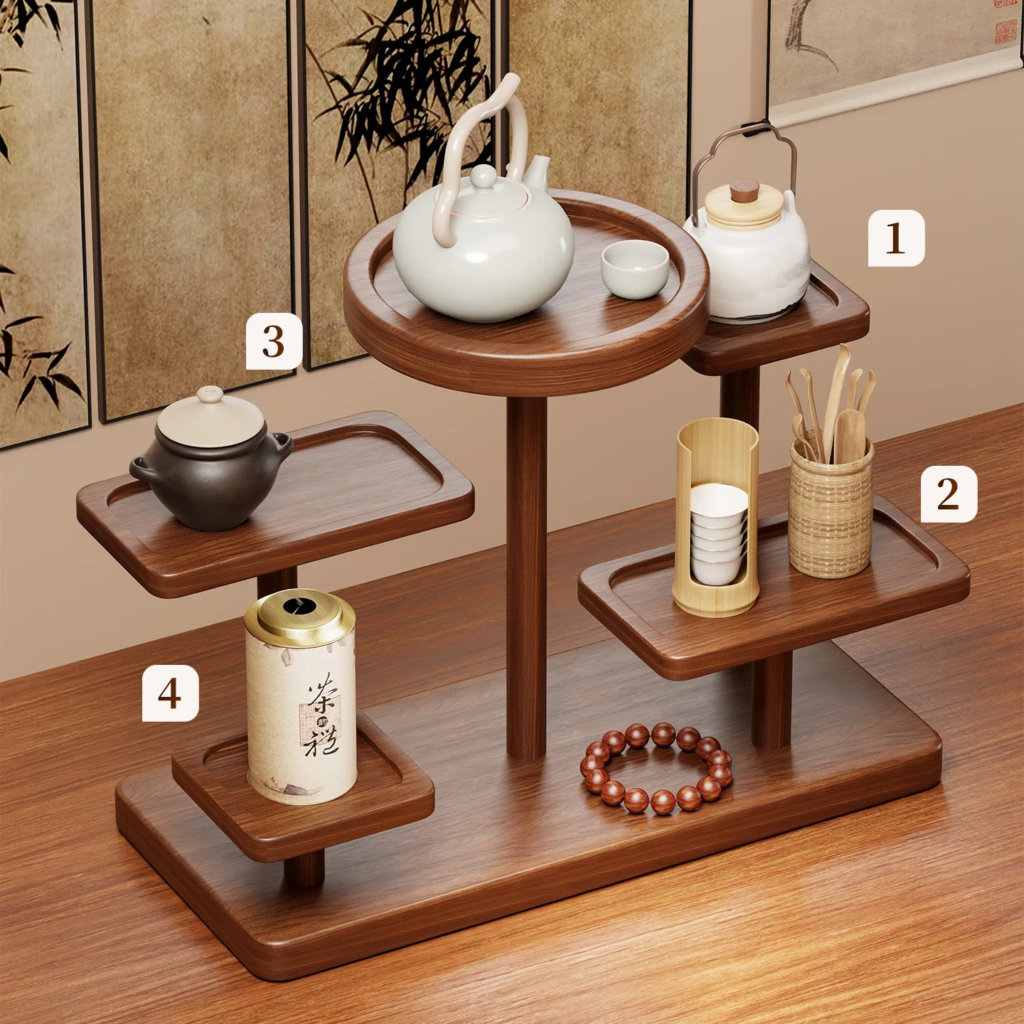 Vintage Chinese Style Bogu Rack Storage Rack Desktop Tea Set Organizer Ornament Cup Holder Multi-layer Display Rack