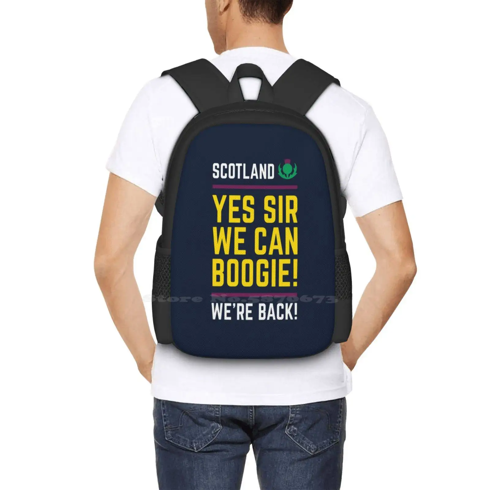 Equipo Escocia, ¡Sí, Señor, We Can boogie-we & #39 ; Re Back! Mochilas escolares de viaje para ordenador portátil, DISEÑO 1 de 3, Escocia