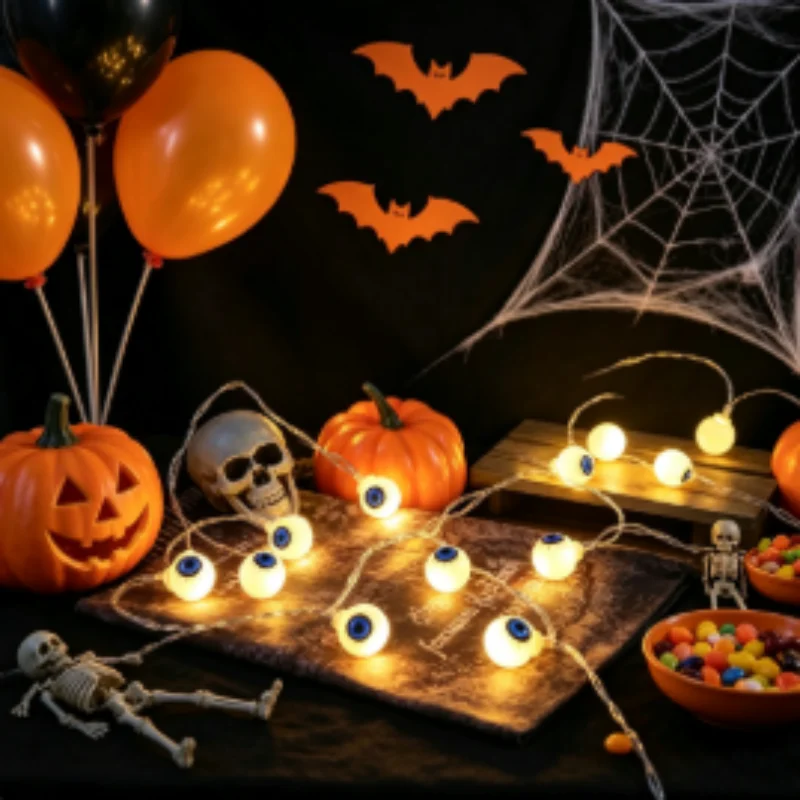 20LED Halloween Eyeball String Lights Battery‑Operated Creepy Ghost Decorative DIY Lights Spooky Atmosphere Lighting