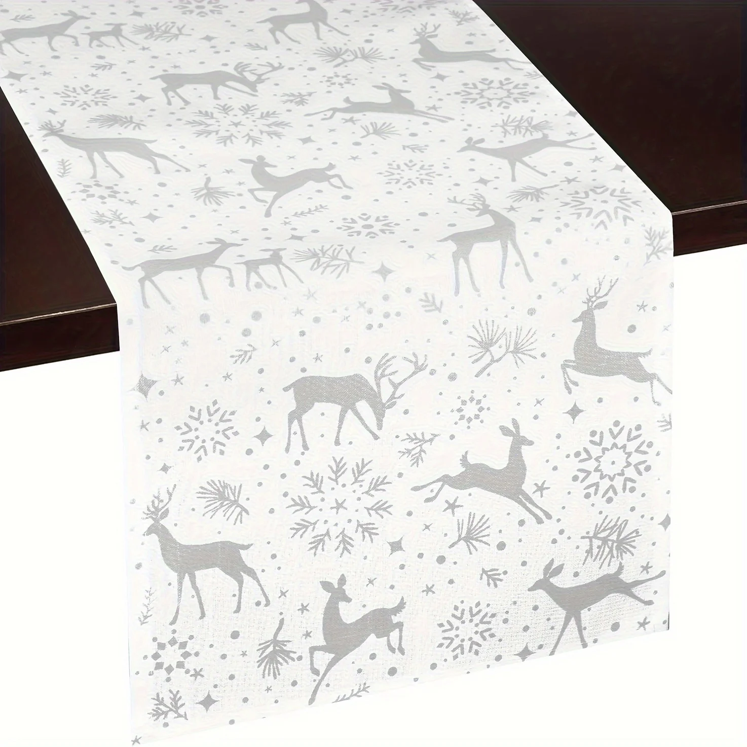 1pc Winter Table Runner Silver Woodland Snowflakes And Reindeers - Perfect For Winter Decor Log Cabin Decor Winter Wonderl