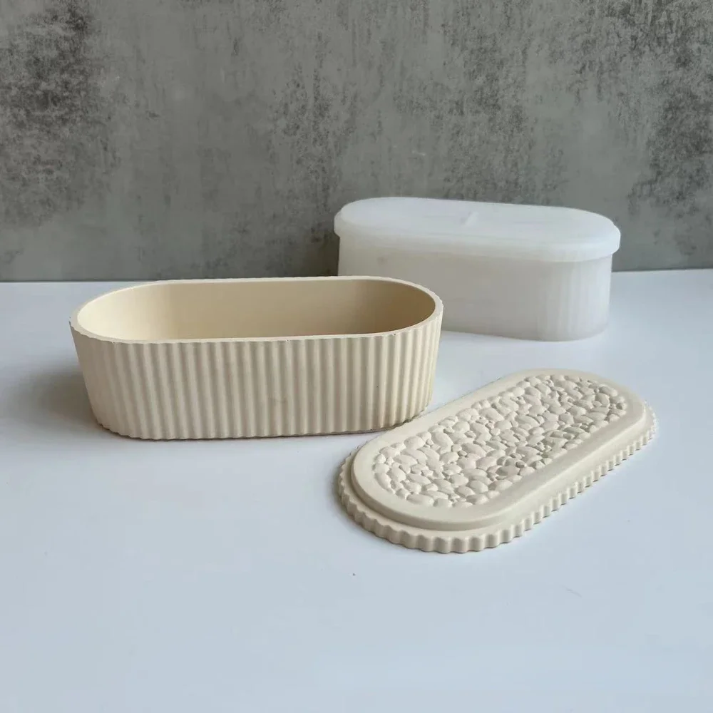 Owalne pudełko do przechowywania z pokrywką Silikonowa forma DIY Gipsowa betonowa doniczka na kwiaty Pudełko do przechowywania biżuterii Formy z żywicy epoksydowej ق celoبû?”
